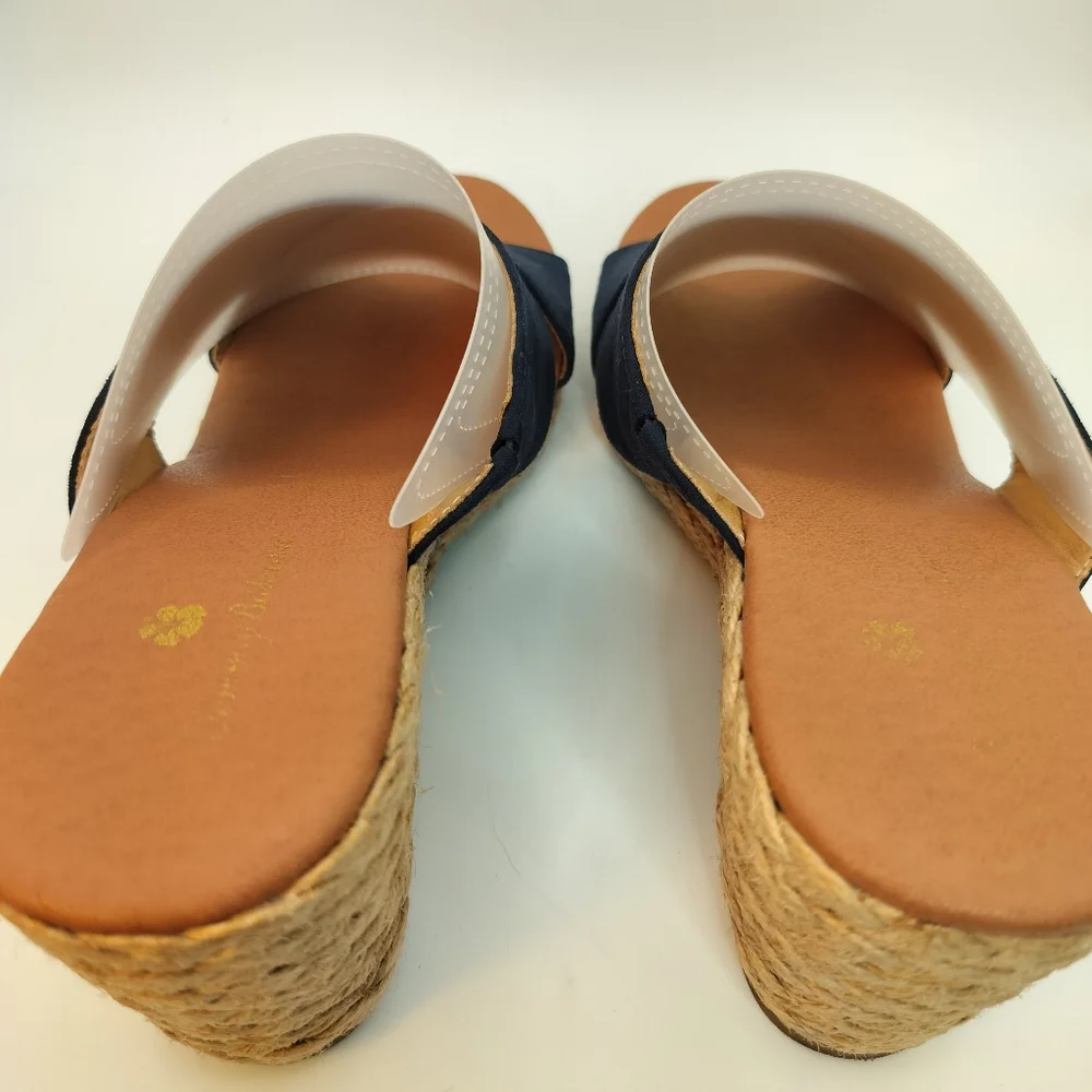 Tommy Bahama‎ Stacey Navy Espadrille Wedge Sandals Cross Strap Womens Sz 8.5